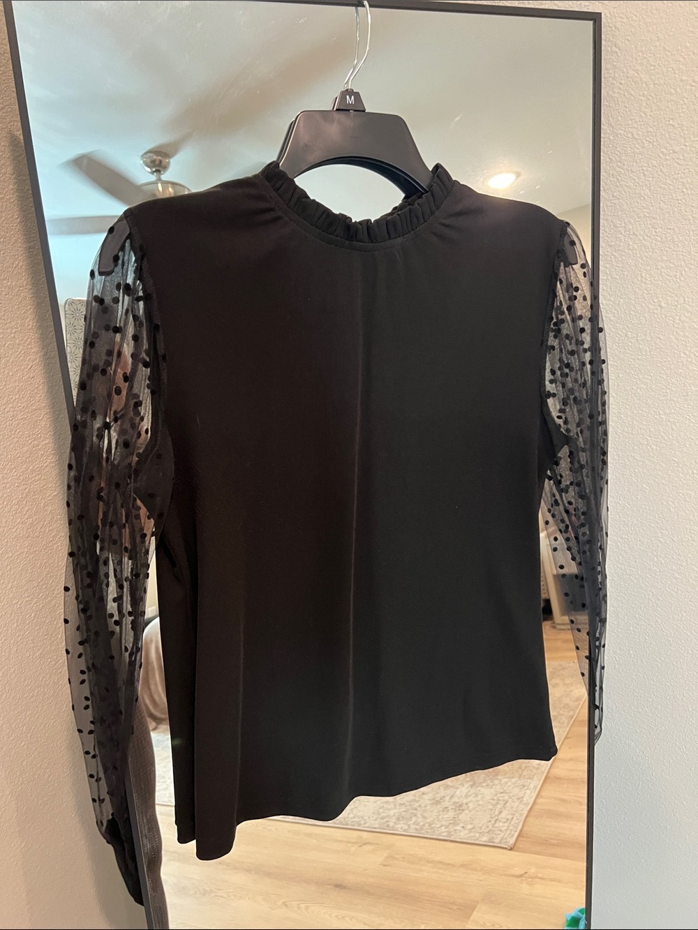 Amazon Black Long-Sleeve Top with Polka Dot Sheer Sleeves